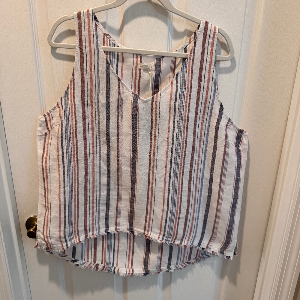 Woman's Linen Striped Tank Top, Size 16, Garnet Hill